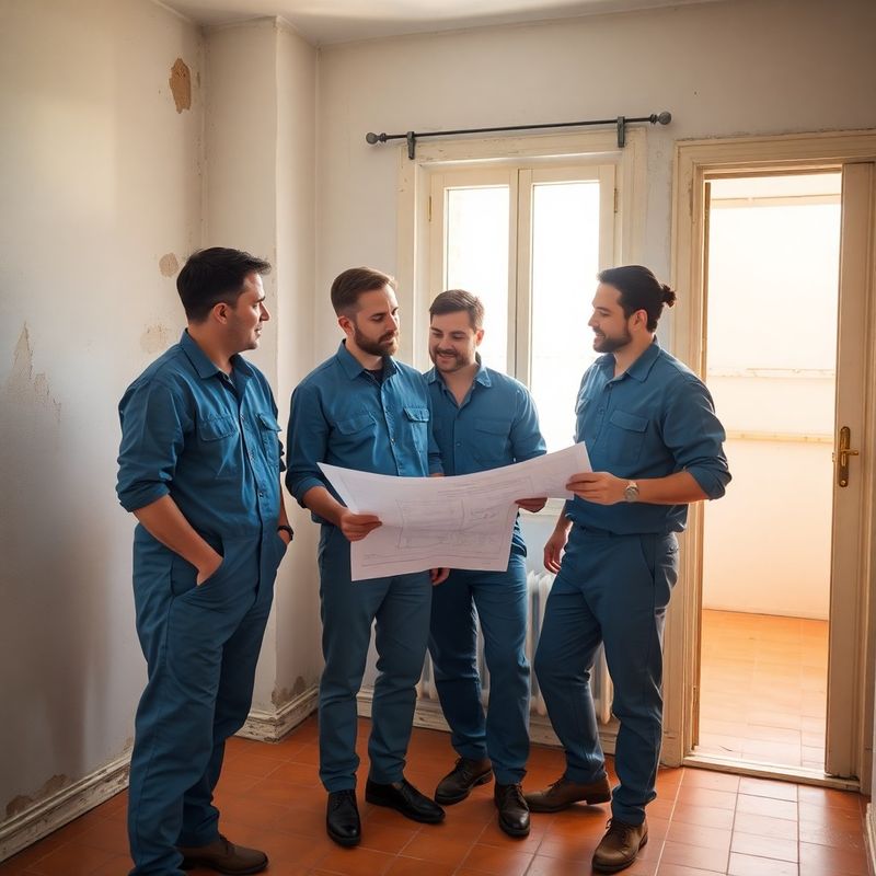 Equipo de reformas de Swiftjastro revisando planos en obra